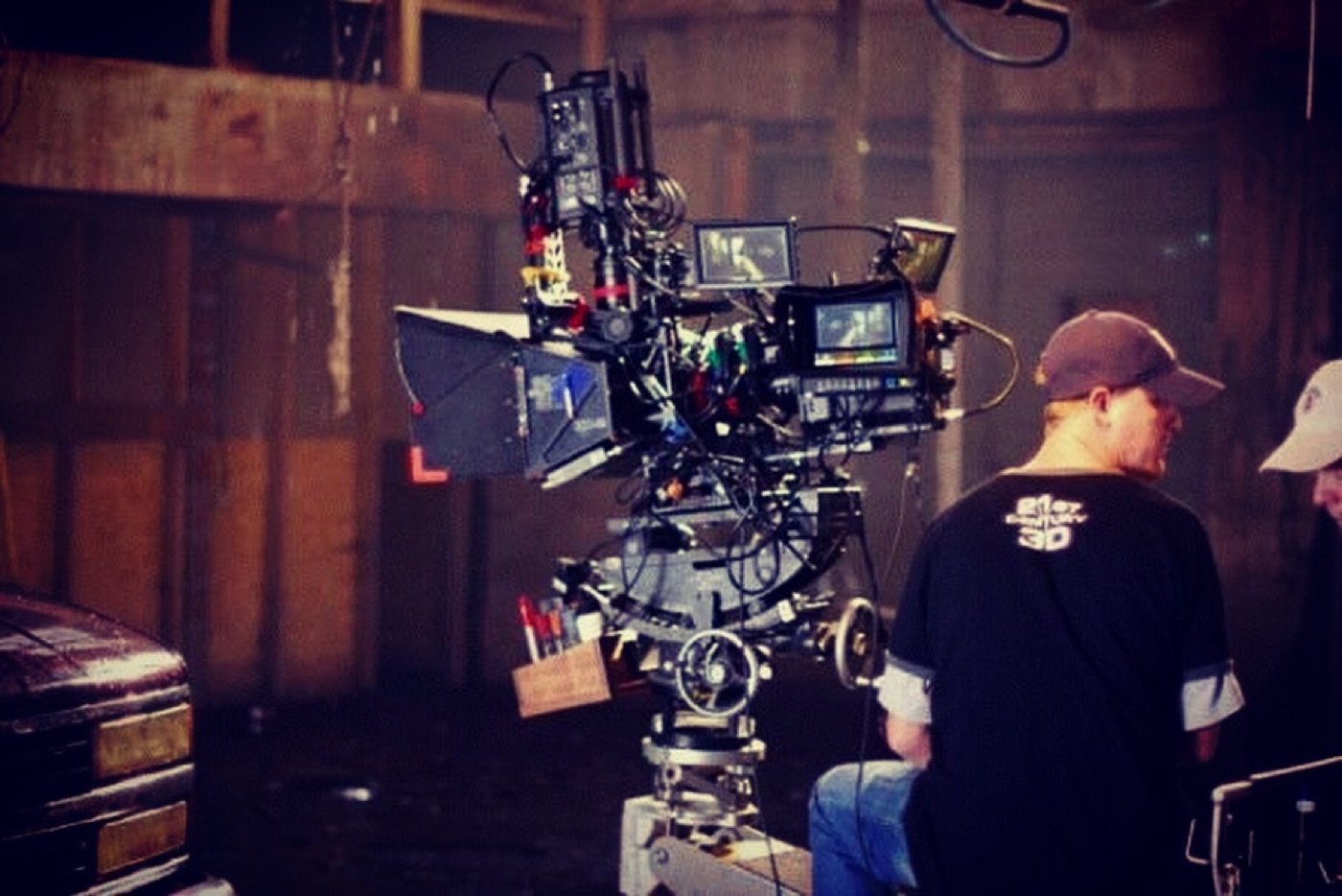 Camera rig on a warehouse interior set